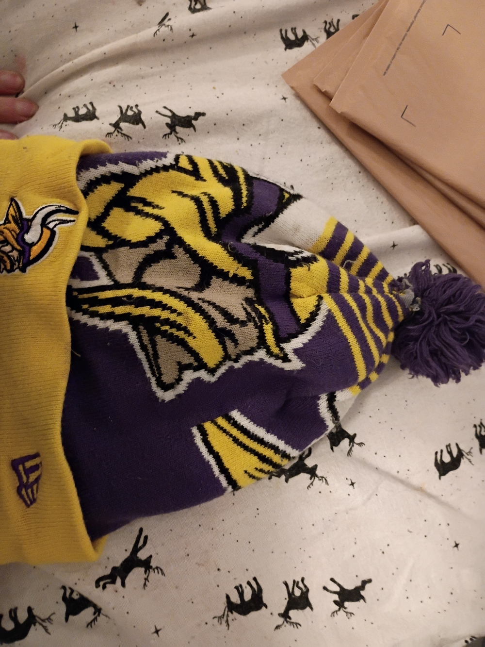 NFL Purple and Yellow Pom Knit Beanie with Team Logo